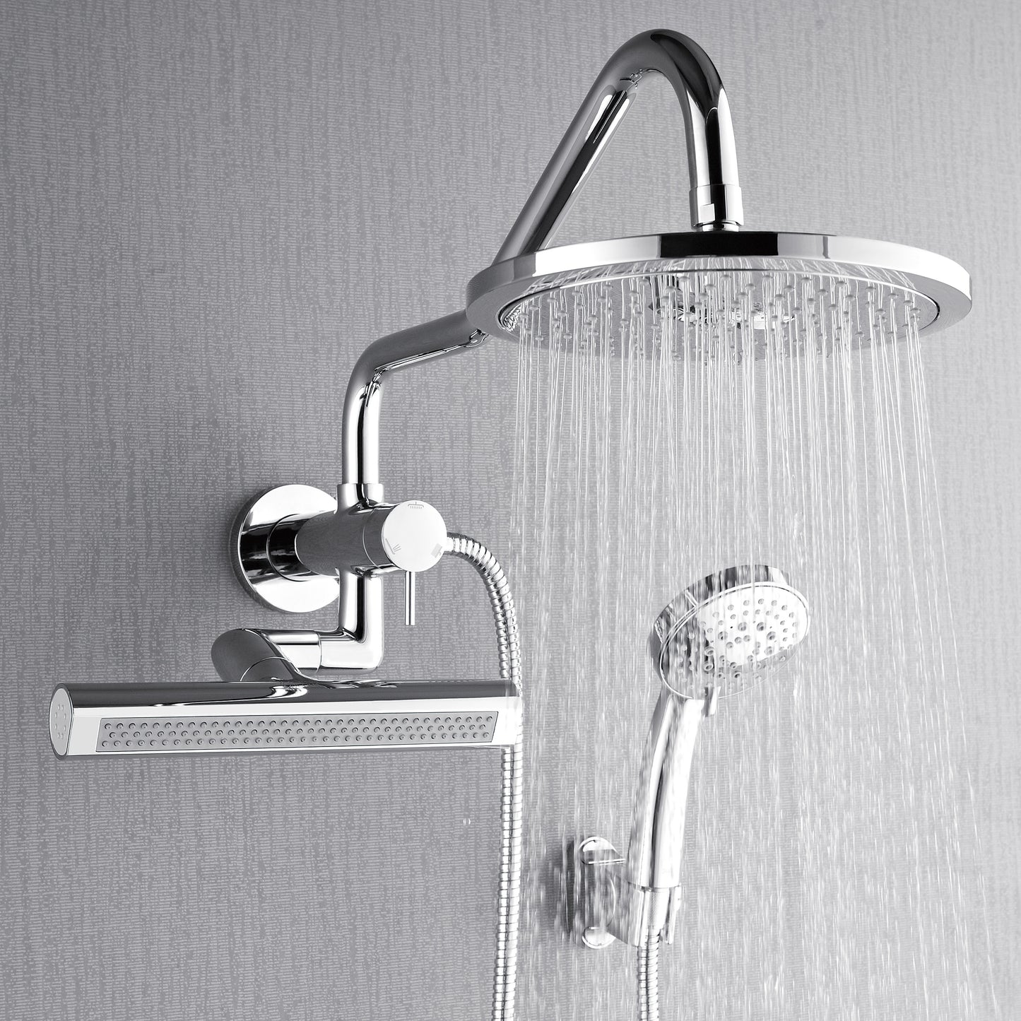 Forno Acqua AcquaFALL Mini Shower Head, Polished Stainless Steel Finish, Overhead Rainfall Shower, 7 Way Diverter, Handheld Shower Head, Body Jets, 2.5 GPM Flow Rate