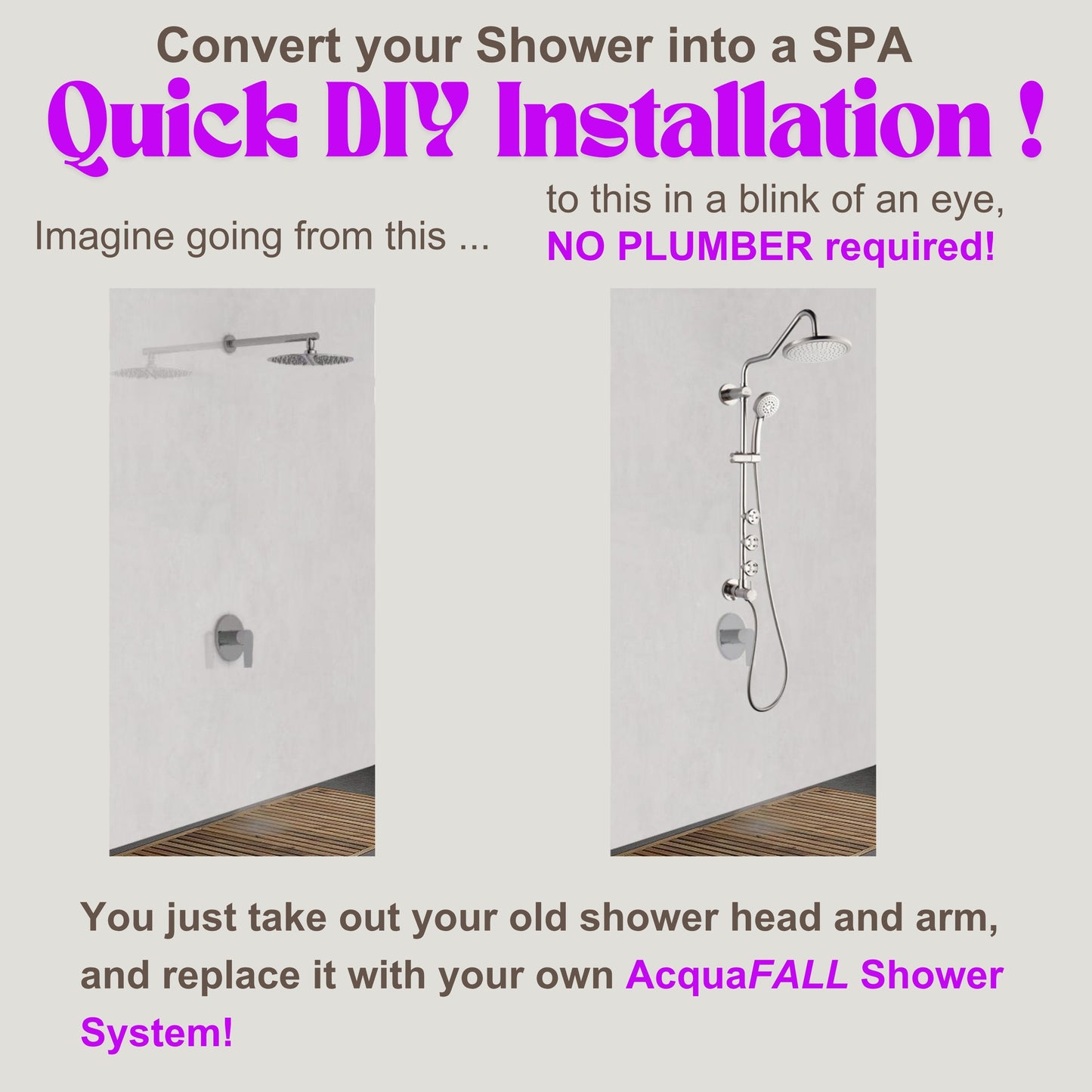 Forno Acqua AcquaSPA Retrofit Shower, Overhead Rainfall Shower, Handheld Shower Head, Body Jets, 6 Way Diverter, Brushed Nickel Finish, 1.8 GPM Flow Rate