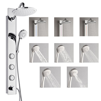 Forno Acqua AcquaSPA Shower Panel with SensoTEMP, Mirrored Stainless Steel Finish, Overhead Rainfall Shower, Handheld Shower Head, Body Jets, 1.8 GPM Flow Rate