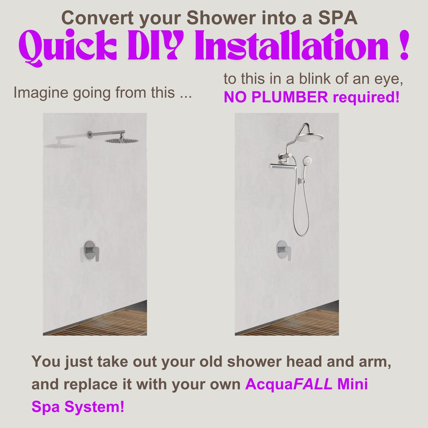 Forno Acqua AcquaFALL Mini Shower Head, Brushed Nickel Finish, Overhead Rainfall Shower, 7 Way Diverter, Handheld Shower Head, Body Jets, 1.8 GPM Flow Rate