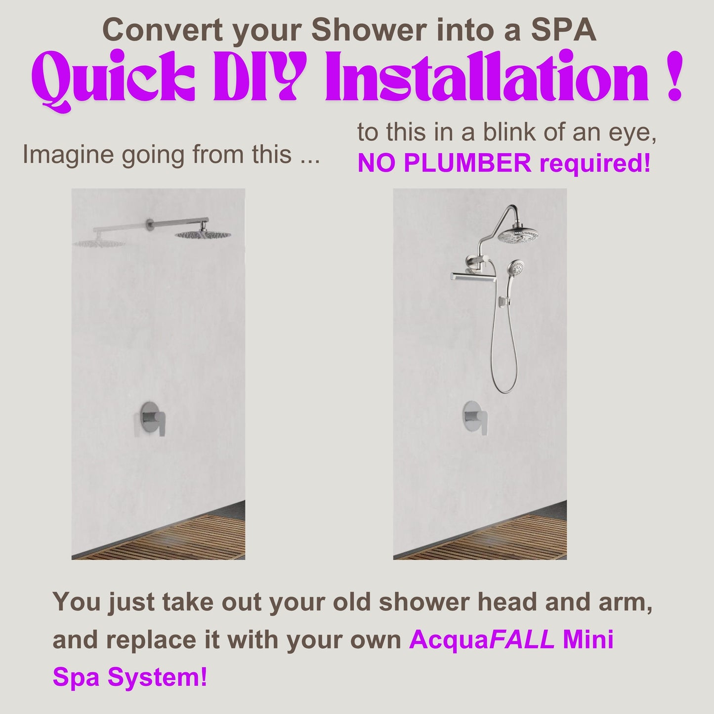 Forno Acqua AcquaFALL Mini 8 Inch Shower Head, Polished Stainless Steel Finish, Overhead Rainfall Shower, Handheld Shower Head, Body Jets, 2.5 GPM Flow Rate