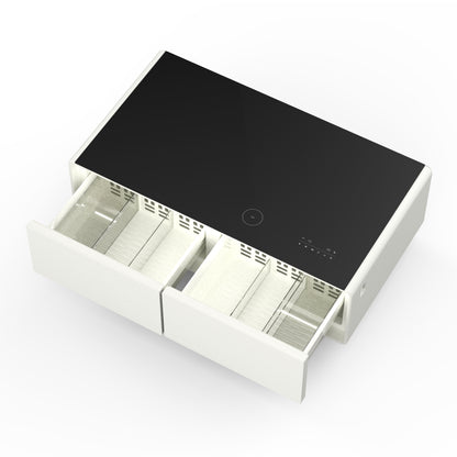 Forno Evoluto Tavolo 51-Inch White Smart Coffee Table – Dual Refrigerator Drawers, Bluetooth 5.0 Audio, Wireless Charging & RGB Ambient Light