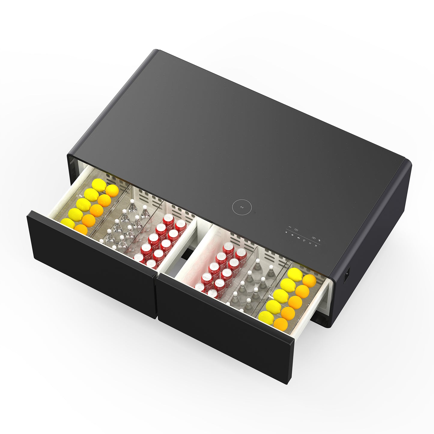 Forno Evoluto Tavolo 51-Inch Black Smart Coffee Table – Dual Refrigerator Drawers, Bluetooth 5.0 Audio, Wireless Charging & RGB Ambient Light