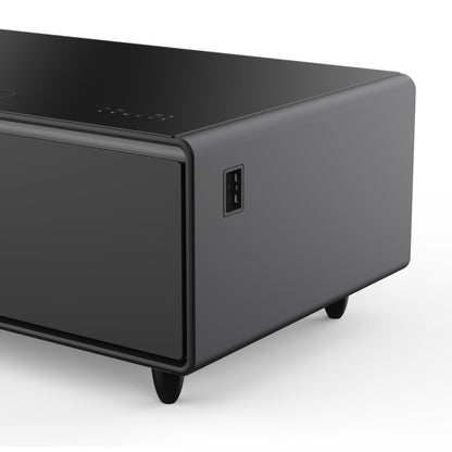 Forno Evoluto Tavolo 51-Inch Black Smart Coffee Table – Dual Refrigerator Drawers, Bluetooth 5.0 Audio, Wireless Charging & RGB Ambient Light