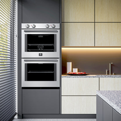 Forno Vomero 30-Inch Double Wall Oven, Stainless Steel, 10 cu.ft Total Capacity, 7100W Convection, Mechanical Controls, Self-Cleaning Function