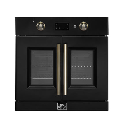 Forno Asti 30-Inch French Door Electric Wall Oven in Black & Antique Brass, 3.68 cu. ft. True Convection, 3,600W, Air Fry, Sous Vide, Self-Clean