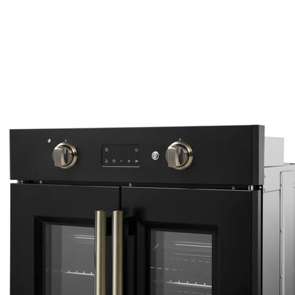 Forno Asti 30-Inch French Door Electric Wall Oven in Black & Antique Brass, 3.68 cu. ft. True Convection, 3,600W, Air Fry, Sous Vide, Self-Clean