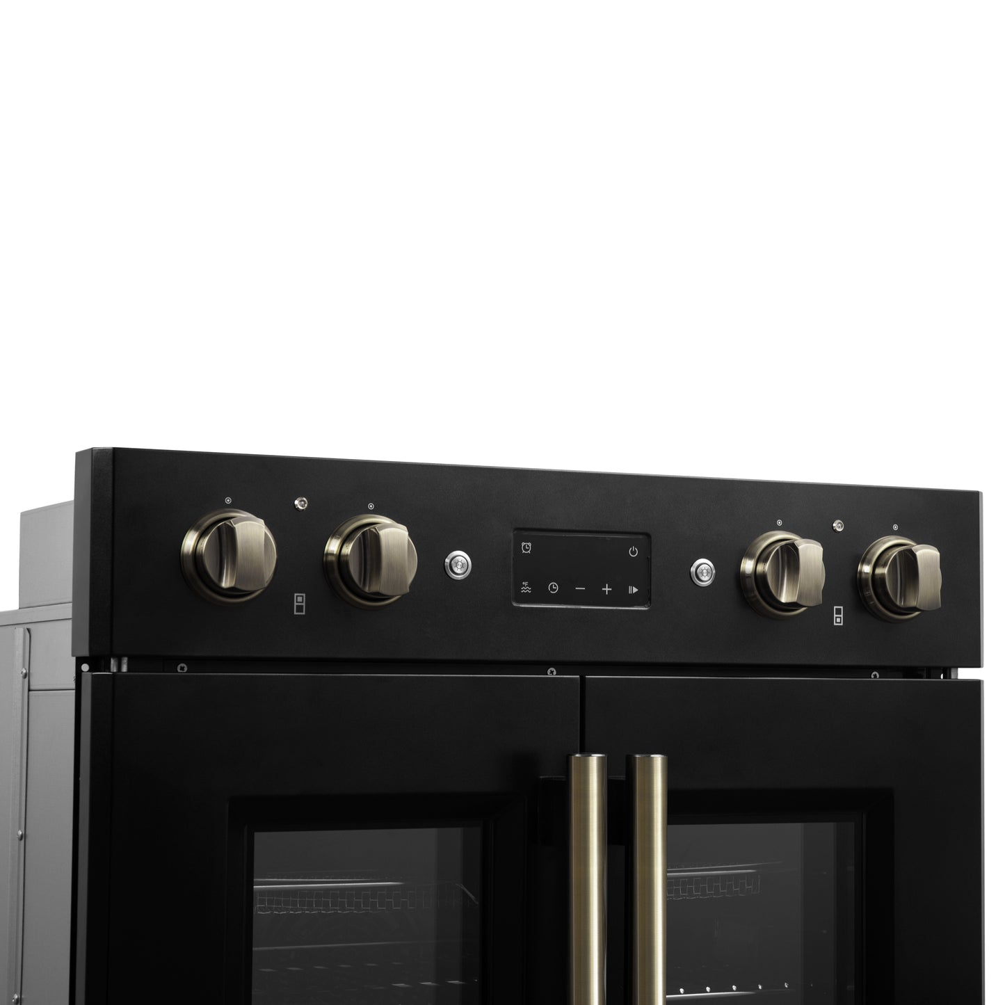 Forno Asti 30-Inch Double Electric Wall Oven with Upper French Doors in Black & Antique Brass, 7.36 cu. ft. Dual True Convection, 7,200W, Air Fry, Sous Vide, Self-Clean