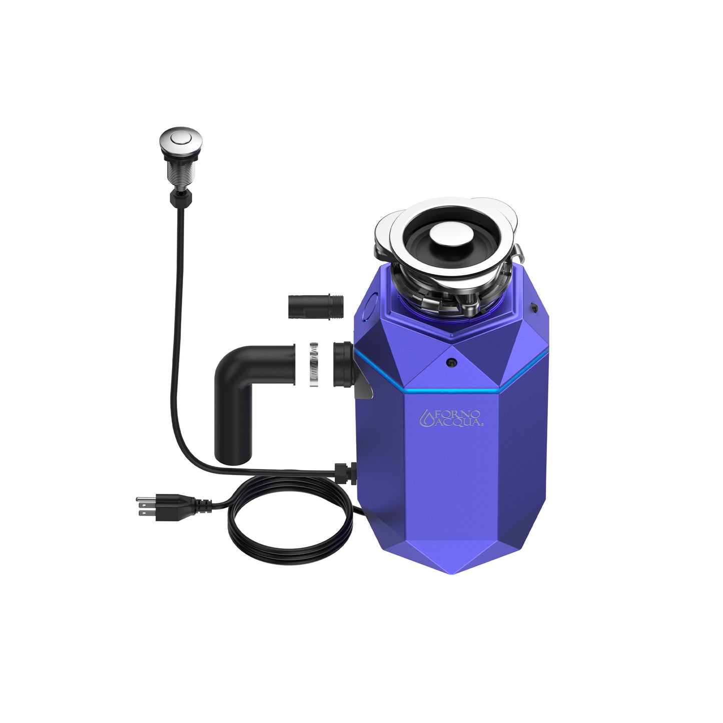FORNO ACQUA BrightDIAMOND Amethyst 3/4HP Super Quiet Garbage Disposal Corded with Motion Sensor Cabinet Light & Pre-Wired Air Switch