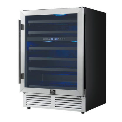 Forno Bacchino 24 Inch Wine Cooler, Stainless Steel, with LED Lighting, Triple Glass Door, 51 Bottle Capacity, Built-In or Freestanding